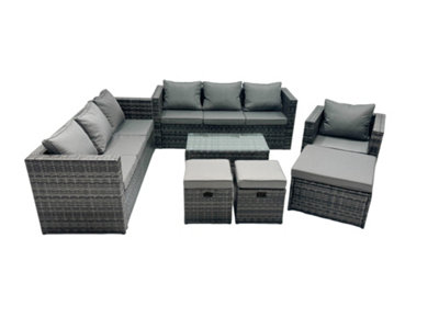 Fimous Rattan Garden Furniture Dining Set 10-Seater Patio Coffee Table Sofa Set With 3 Stools Dark Grey Mixed from B&Q