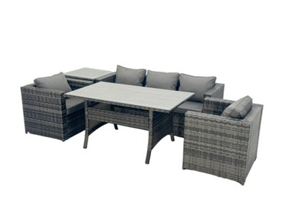 B&Q -  Outdoor Dining Table Sofa Armchair Set With Side Table Garden Furniture Set Dark Grey Mixed