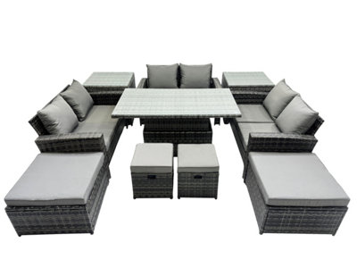 B&Q -  Outdoor Love Sofa Set 10 Seat Rattan Garden Furniture Set With Adjustable Lifting Dining Or Coffee Table 2 Side Tables