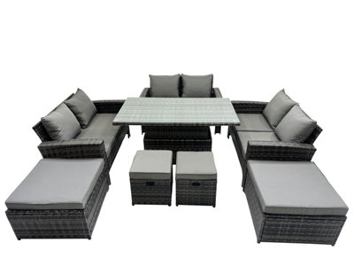 B&Q -  Outdoor Love Sofa Set 10 Seat Rattan Garden Furniture Set With Adjustable Lifting Dining Or Coffee Table Dark Grey Mixed