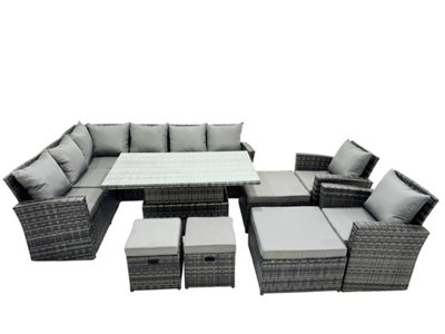 Fimous Poly Rattan Outdoor Patio Height Adjustable Rising Lifting Table Corner Sofa Set With 4 Stool,2 Chairs For Garden from B&Q