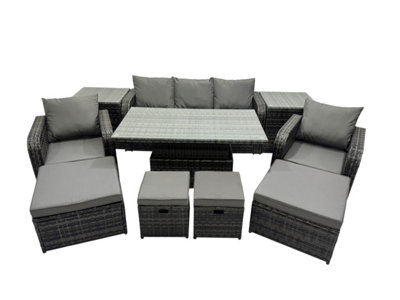 Fimous Rattan Garden Furniture Dining Set 8-Seater Patio Height Adjustable Rising Lifting Table Sofa Set With 2 Side Table from B&Q
