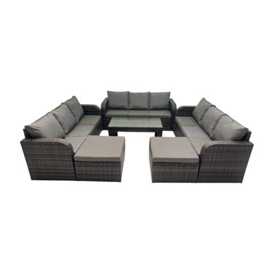 Fimous Rattan Garden Outdoor Furniture Set 3 Seater Sofa Coffee Table With 2 Big Footstools Dark Grey Mixed from B&Q