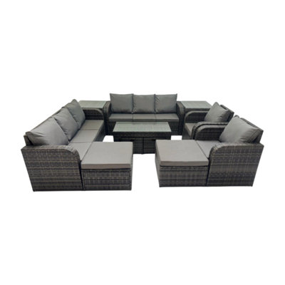 B&Q -  Rattan Garden Outdoor Furniture Set 3 Seater Sofa Reclining Chair Coffee Table With 4 Footstools 2 Side Tables