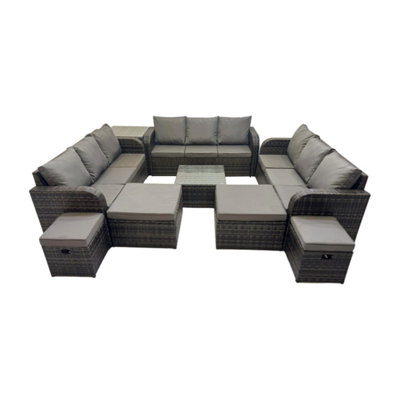 Fimous Rattan Garden Outdoor Furniture Set 3 Seater Sofa Square Coffee Table Set With 4 Stools Side Table Dark Grey Mixed from B&Q