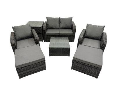 Fimous Rattan Garden Outdoor Furniture Set Love Sofa Reclining Chair Square Coffee Table Set With Side Table 2 Big Stool from B&Q