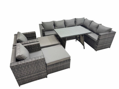 Fimous Rattan Garden Furniture Patio Furniture Sets With Dining Table 2 Stools Dark Grey Mixed from B&Q