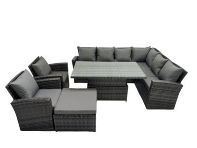 Fimous 9 Seat Rattan Garden Furniture Corner Sofa Set Outdoor Adjustable Lifting Dining Or Coffee Table Set With Big Footstool from B&Q