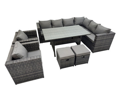 Fimous Rattan Garden Furniture Set Outdoor 10 Seater Patio Corner Sofa Sets With Table 2 Chairs 2 Small Stools Dark Grey Mixed from B&Q