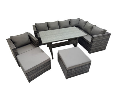 Fimous Rattan Garden Furniture Set Outdoor 9 Seater Patio Corner Sofa Sets With Table Chair 2 Big Stools Dark Grey Mixed from B&Q