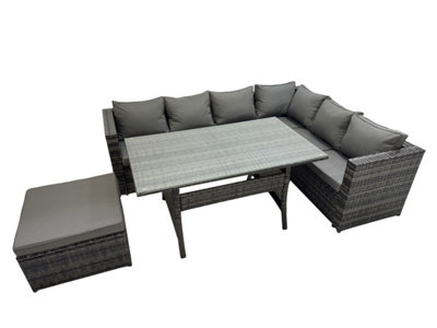 Fimous Rattan Garden Furniture Set Outdoor 7 Seater Patio Dining Corner Sofa Sets With Dining Table Big Stool Dark Grey Mixed from B&Q