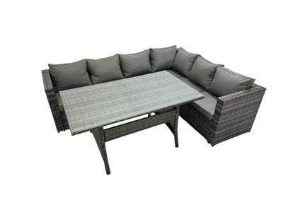 B&Q -  Rattan Garden Furniture Set Outdoor 8 Seater Patio Dining Corner Sofa Sets With Dining Table Dark Grey Mixed