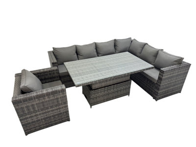 Fimous 7 Seater Rattan Height Adjustable Rising Lifting Table Corner Sofa Sets With Chair Dark Grey Mixed from B&Q