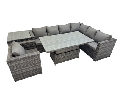 Fimous 7 Seater Rattan Height Adjustable Rising Lifting Table Corner Sofa Sets With Chair Side Table Dark Grey Mixed from B&Q