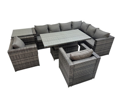 Fimous 8 Seater Rattan Height Adjustable Rising Lifting Table Corner Sofa Sets With 2 Chairs Side Table Dark Grey Mixed from B&Q