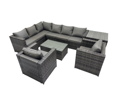 Fimous Outdoor Rattan Rectangular Coffee Table Corner Sofa Sets Garden Furniture Set With Chair Side Table Dark Grey Mixed from B&Q