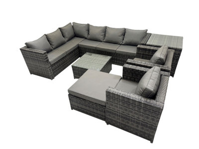 Fimous Rattan Garden Furniture Patio Furniture Sets With Corner Sofa Square Coffee Table Big Stool Side Table Mixed Dark/Grey
