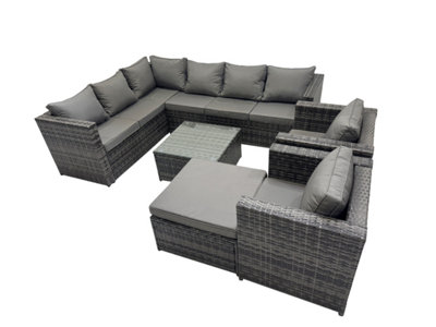 Fimous Rattan Garden Furniture Patio Furniture Sets With Corner Sofa Square Coffee Table Big Stool Dark Grey Mixed from B&Q