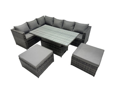 Fimous 8-Seater Height Adjustable Rising Lifting Table Corner Sofa Set Rattan Garden Furniture Set With 2 Big Stool from B&Q