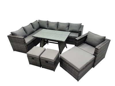 Fimous 10-Seater Outdoor Pe Rattan Sofa Set With Dining Table Patio Garden Furniture Sets With Chair 3 Stools Dark Grey Mixed from B&Q