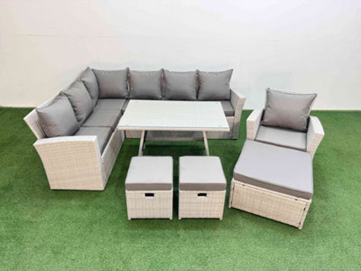 Fimous Garden Outdoor Rattan Furniture Set Rattan Corner Sofa Oblong Dining Table With Armchair 3 Footstools 10 Seater from B&Q