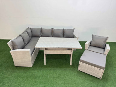 B&Q -  8 Seater Rattan Garden Furniture Set Outdoor Patio Dining Corner Sofa Sets With Dining Table Chair Big Footstool