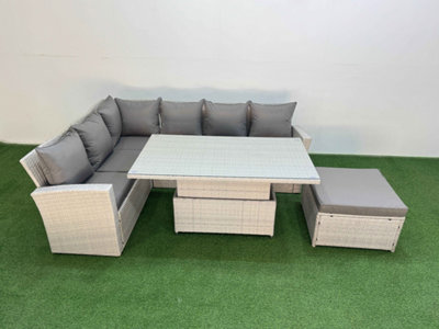 B&Q -  7 Seat Rattan Outdoor Garden Furniture Corner Sofa Set Adjustable Lifting Dining Or Coffee Table Set With Big Footstool