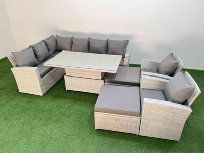 Fimous 10 Seat Rattan Outdoor Garden Furniture Corner Sofa Set Adjustable Lifting Dining Or Coffee Table Set With Armchair from B&Q