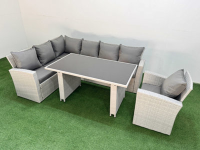 Fimous 7 Seater Wicker Rattan Corner Sofa Sets Outdoor Garden Furniture Sets With Lounge Sofa Armchair Light Grey from B&Q
