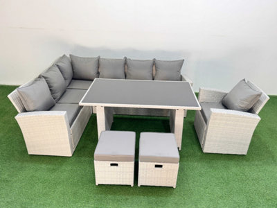Fimous 9 Seater Wicker Rattan Corner Sofa Sets Outdoor Garden Furniture Sets With Lounge Sofa 2 Small Footstools Armchair from B&Q