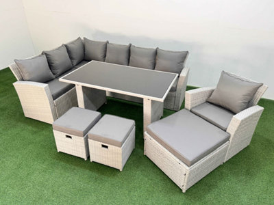 Fimous 10 Seater Wicker Rattan Corner Sofa Sets Outdoor Garden Furniture Sets With Lounge Sofa 3 Footstools Armchair Light Grey from B&Q