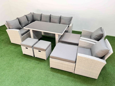 Fimous 12 Seater Wicker Rattan Corner Sofa Sets Outdoor Garden Furniture Sets With Lounge Sofa 4 Footstools Light/Grey