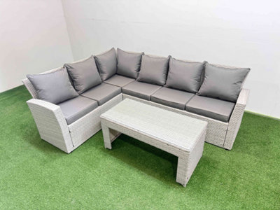 Fimous Rattan Garden Furniture Set Outdoor 6 Seater Corner Sofa Sets With Oblong Coffee Table Light Grey Mixed from B&Q