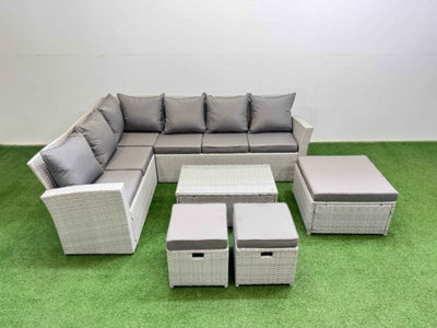 Fimous 9 Seater Garden Outdoor Pe Rattan Furniture Set Rattan Garden Sofa Set With Oblong Coffee Table Mixed Light/Grey