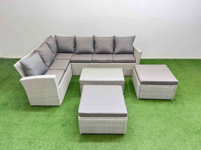 Fimous 8 Seater Garden Outdoor Pe Rattan Furniture Set Rattan Garden Sofa Set With Oblong Coffee Table Mixed Light/Grey