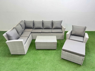 Fimous 8 Seater Garden Outdoor Pe Rattan Furniture Set Rattan Garden Sofa Set With Big Footstool Mixed Light/Grey