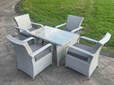 B&Q -  Light Grey Rattan Rectangular Dining Table And 4 Chairs Set Outdoor Garden Furniture Set With Seat Cushion