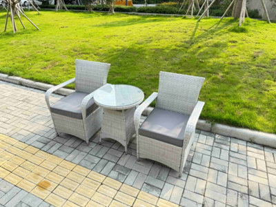 Fimous Rattan Garden Furniture Set Outdoor Bistro Set With 1 Coffee Table & 2 Seater Chairs Mixed Light/Grey