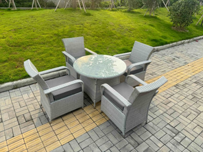 B&Q -  Rattan Garden Furniture Set With 1 Medium Round Coffee Table & 4 Seater Chairs Light Grey Mixed