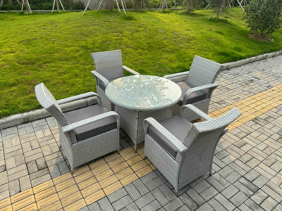 Fimous Rattan Garden Furniture Set With 1 Big Round Coffee Table & 4 Seater Chairs Mixed Light/Grey