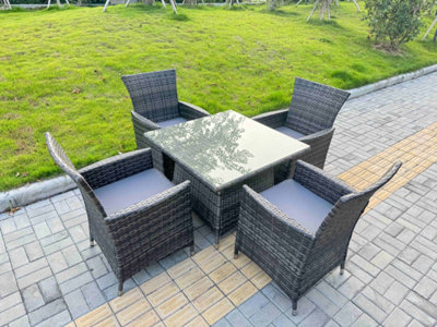B&Q -  Rattan Garden Furniture Dining Set 4-Seater Patio Square Table Chairs Outdoor Dark Grey Mixed