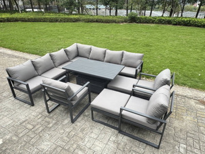 Fimous 12 Seater Aluminium Sofa Set 11 Pieces Outdoor Garden FurnitureRising Dining Table With Cushions 3 Chairs Footstool from B&Q