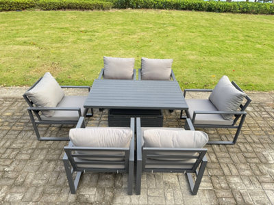 Fimous Aluminium Garden Furniture Set Adjustable Rising Lifting Dining Table And 6 Chairs Set from B&Q