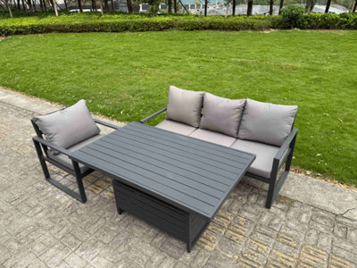 B&Q -  Aluminium Garden Furniture Set 3 Piece Aluminium Lounge Seating Set With Cushions Dark Grey