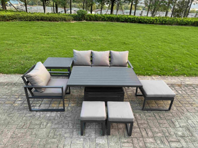 Fimous Aluminum Outdoor Dining Set Patio Dining Furniture Set Includes Chairs With 3 Footstools Side Table from B&Q
