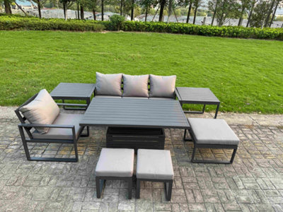 Fimous Aluminum Outdoor Dining Set Includes Adjustable Rising Lifting Dining Table Chairs With 3 Footstools 2 Side Tables from B&Q