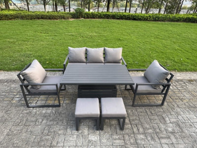 B&Q -  6-Piece Aluminium Garden Furniture Sets With Adjustable Rising Lifting Dining Table 2 Chairs 2 Small Footstools