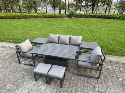 B&Q -  8-Piece Aluminium Garden Furniture Sets 7 Seater With Adjustable Rising Lifting Dining Table 2 Chairs 2 Side Tables