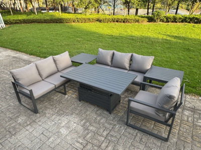 B&Q -  Aluminium Garden Furniture Sets,7 Seater With Rising Table 2 Side Tables Cushions For Yard,poolsidePatioDark Grey