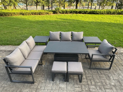 B&Q -  Aluminium Garden Furniture Sets,9 Seater Outdoor Sofa Dining Set With Adjustable Rising Table 2 Small Footstools